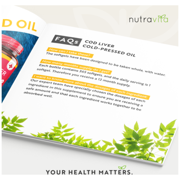Nutravita Cod Liver Oil 1000mg Cold-Pressed Fish Oil 365 Softgels نيوترافيتا زيت كبد الحوت 1000 مجم معصور على البارد ، 365 سوفت جيل - Image 4