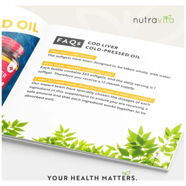 Nutravita Cod Liver Oil 1000mg Cold-Pressed Fish Oil 365 Softgels نيوترافيتا زيت كبد الحوت 1000 مجم معصور على البارد ، 365 سوفت جيل - Image 4