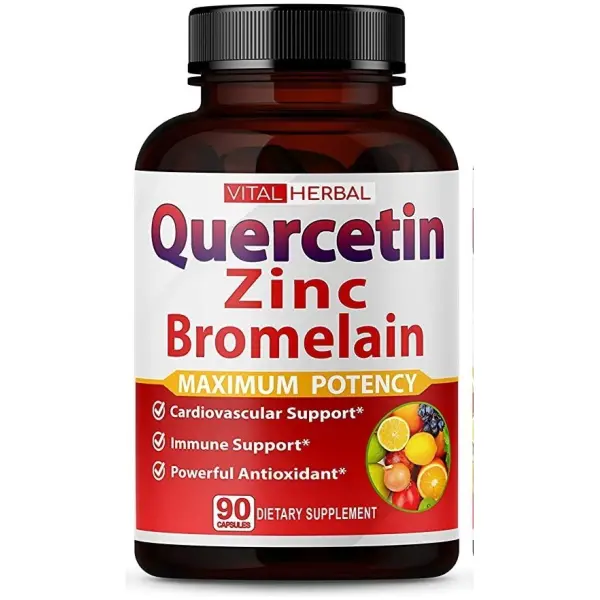 Premium High Purity Quercetin 98% with Bromelain Capsules Equivalent to 3470 mg - Maximum Potency with Green Tea Ashwagandha - Supports Overall Health Strength Energy - 90 Days Supply