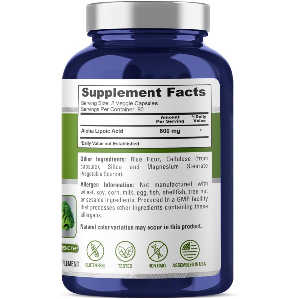 Nusapure Alpha Lipoic Acid 600mg per Caps 180 Veggie Capsules - Image 2