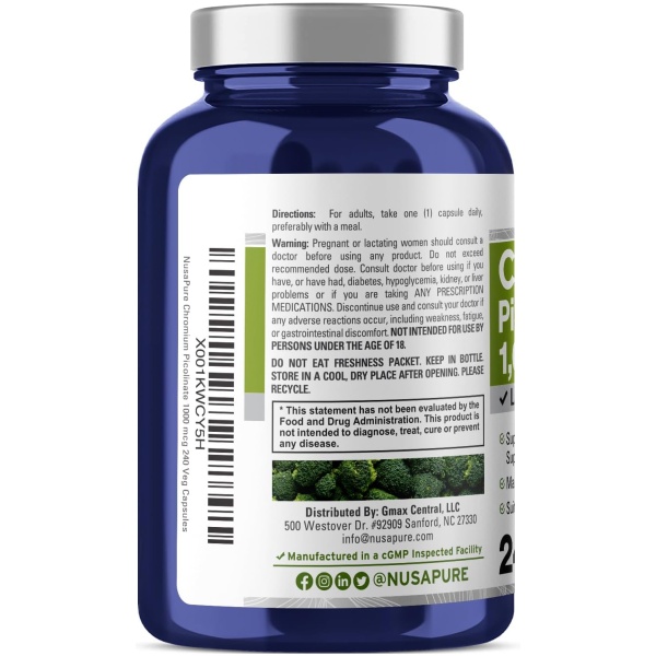 Nusapure Chromium Picolinate 1000mcg 240 Veggie Capsules - Image 2