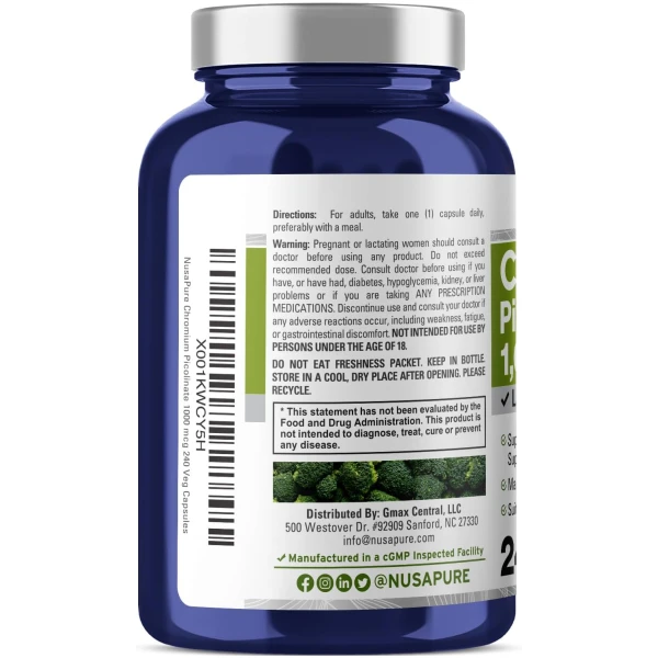 Nusapure Chromium Picolinate 1000mcg 240 Veggie Capsules - Image 2