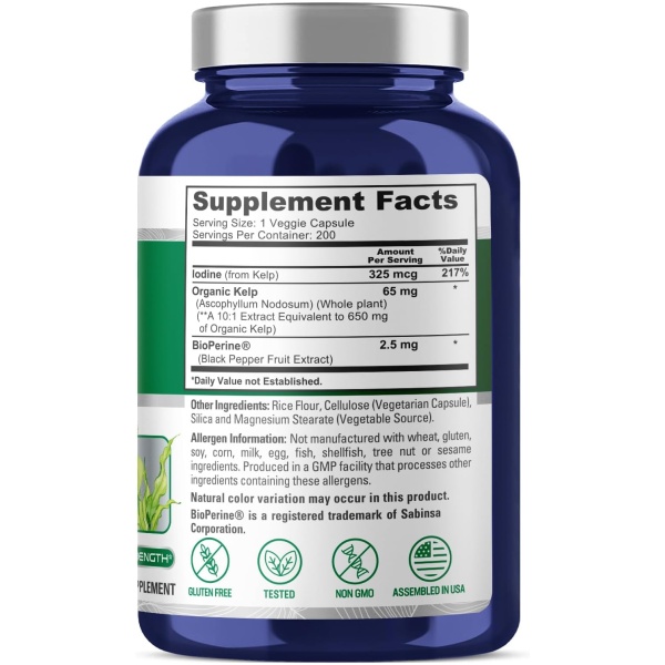 Nusapure Organic Sea Kelp 325mcg 200 Veggie Capsules - Image 4