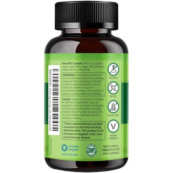 NATURELO Vegan Iron Supplement with Whole Food Vitamin C - 90 Mini Capsules - Image 4