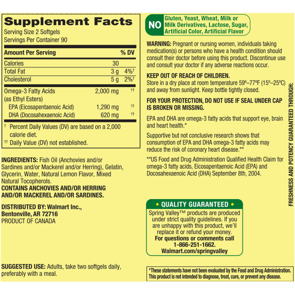 Spring Valley Omega-3 from Fish Oil Maximum Care Softgels, 2000mg, 180 Counأوميجا3، 2000 مجم للجرعة من زيت السمك ، 180 سوفت جيل - Image 5