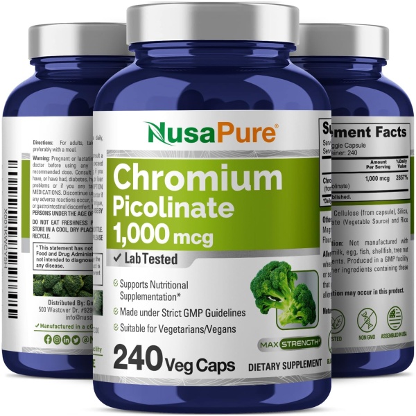 Nusapure Chromium Picolinate 1000mcg 240 Veggie Capsules - Image 4