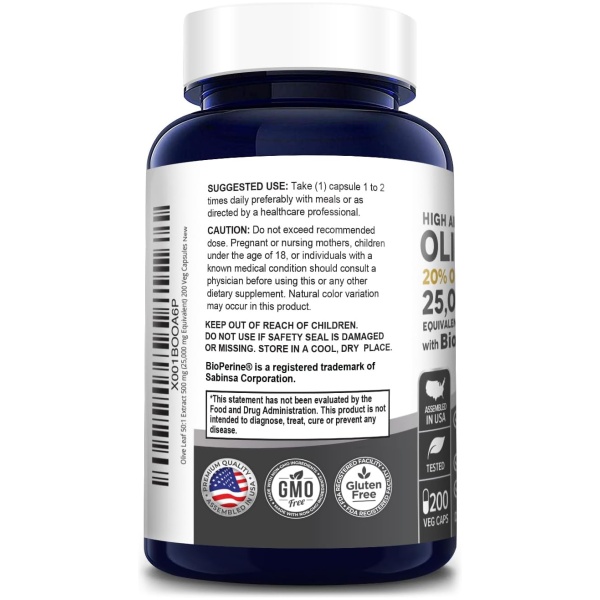 Nusapure Olive Leaf Extract 20% 200 Caps (Non-GMO & Gluten Free) 750 mg - Oleuropein - Vegetarian - Super Strength - Immune Support, Cardiovascular Health & Antioxidant Supplement - No Oil  مستخلص أوراق الزيتون 20% _ 750 مجم ، لصحة الجهاز المناعى ولصحة القلب والأوعية الدموية ومضاد للأكسدة ، 200 كبسولة - Image 3