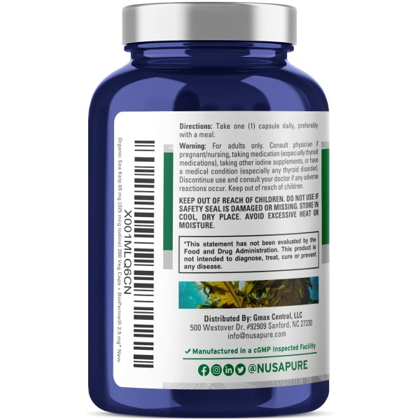 Nusapure Organic Sea Kelp 325mcg 200 Veggie Capsules - Image 3