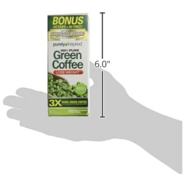 Purely Inspired Green Coffee Bean 4X, Weight Loss Supplement, Non-Stimulant 100% Pure Green Coffee for Weight Loss, 100 Count  حبوب القهوة الخضراء النقية 100%، لفقدان الوزن ، 100حباية - Image 9