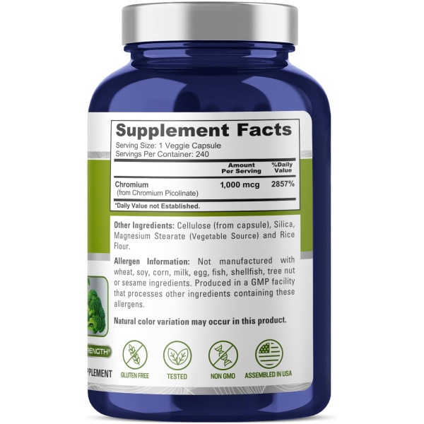Nusapure Chromium Picolinate 1000mcg 240 Veggie Capsules - Image 3