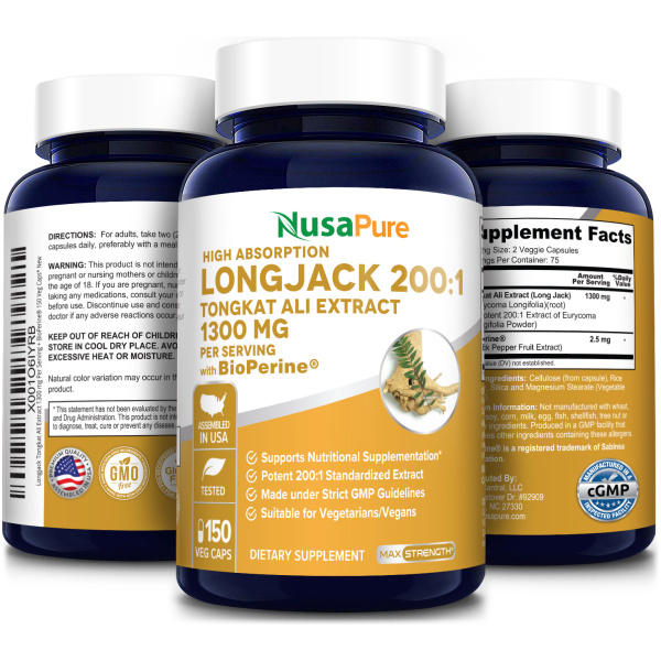 Nusapure Longjack Tongkat Ali 1300mg,Natural Testosterone Booster,150 Capsules <br/> لونج جاك على 1300 مجم ، لزيادة هرمون التستوستيرون ، وزيادة الرغبة الجنسية ، و تحسين الصحة الجنسية طبيعيا ، 150 كبسولة - Image 4