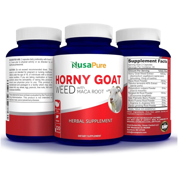 Nusapure Horny Goat Weed Extract 1000mg 120 Caps (Non-GMO & Gluten Free) Maca Root, Ginseng, Muira Puama and L-Arginine - for Men and Women - Pure Herbal Nutritional Supplement 2 Month Supply  عشب لونج جاك على 1000 مجم مع جذور الماكا والجنسنج ول_الارجنيين ، أعشاب نقية لتحسين الصحة الجنسية للرجال والنساء ، 120 كبسولة - Image 4