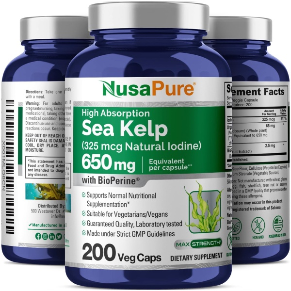 Nusapure Organic Sea Kelp 325mcg 200 Veggie Capsules - Image 2