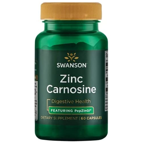 Swanson Zinc Carnosine (PepZin GI) - Natural Supplement Promoting Gastric Health & Digestive Support - Supports Microbial Balance in The Stomach - (60 Capsules)