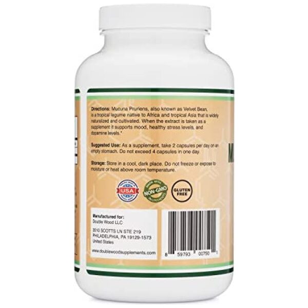 Double wood supplements Mucuna Pruriens Extract - Dopamine Boosting Supplement - 210 Capsules, 1,000mg Per Serving, 20% L Dopa (from Velvet Beans) (for Mood and Motivation Support) - Image 3