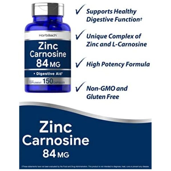 Zinc Carnosine Supplement | 84mg per Capsule | 150 Count | Non-GMO & Gluten Free | by Horbaach ارنوسين الزنك | 84 ملغ لكل كبسولة | 150 قطعة | خالٍ من العناصر المعدلة وراثيًا والغلوتين | من هورباتش - Image 4
