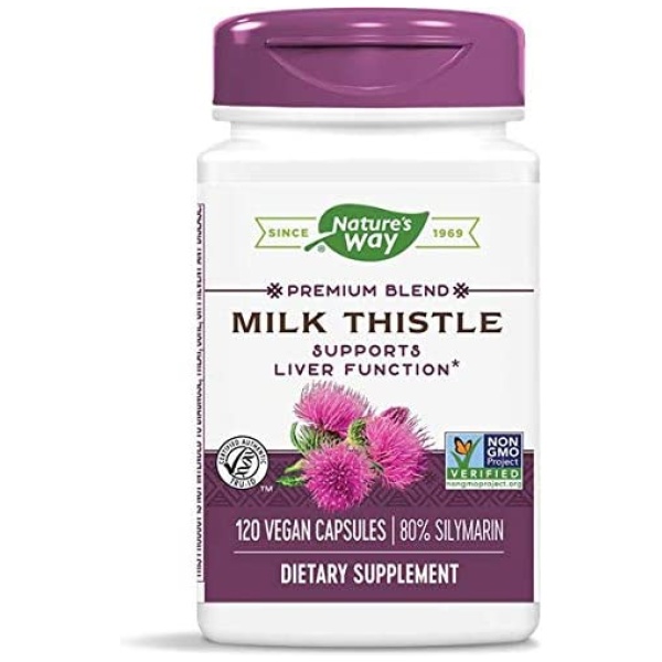 Nature's Way Milk Thistle, Premium Blend, 80% Silymarin per serving, Non-GMO, 120 Capsules حليب ناتشر واي، خليط ممتاز، 80% سيليمارين لكل عبوة، بدون عناصر معدلة وراثيا، 120 كبسولة