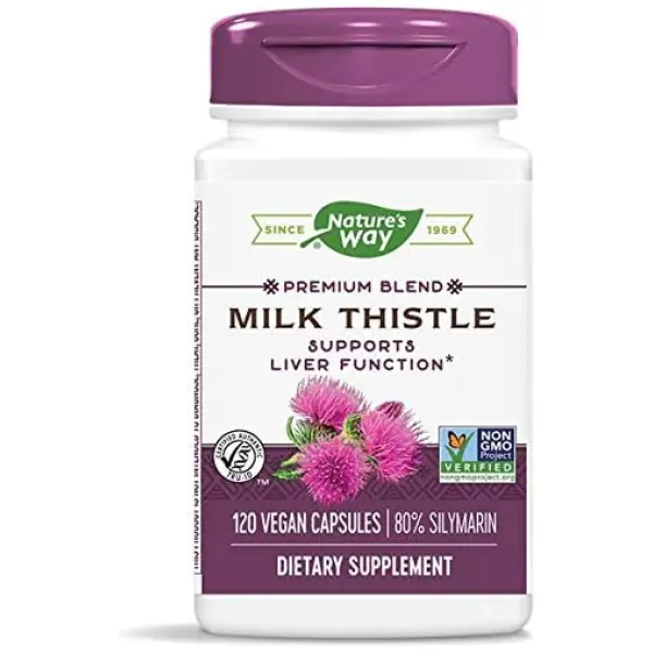 Nature's Way Milk Thistle, Premium Blend, 80% Silymarin per serving, Non-GMO, 120 Capsules حليب ناتشر واي، خليط ممتاز، 80% سيليمارين لكل عبوة، بدون عناصر معدلة وراثيا، 120 كبسولة