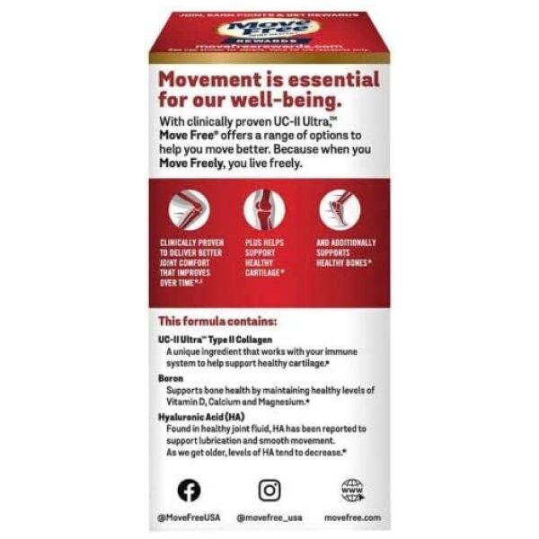 Schiff Move Free Ultra Triple Action 75 Tablets - Type II Collagen, Boron & HA,- Just 1 Tiny Pill Per Day To Promote Joint Cartilage and Bone Health  حرية الحركة لصحة المفاصل ، قوة ثلاثية لصحة العظام والمفاصل والغضاريف ، 75 حباية - Image 6