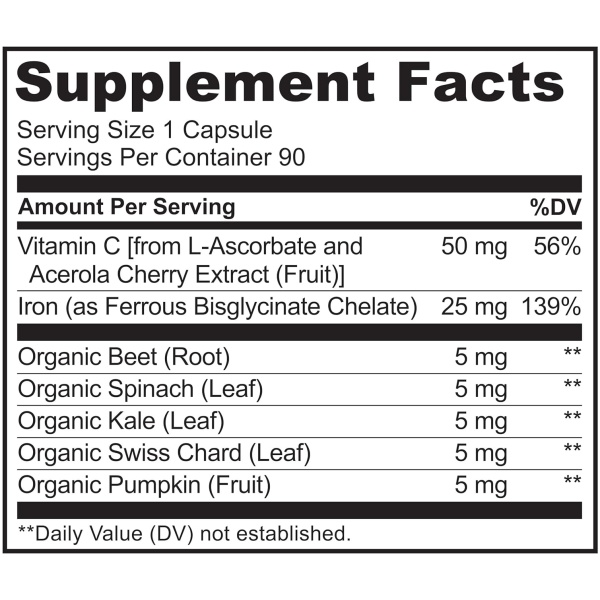 NATURELO Vegan Iron Supplement with Whole Food Vitamin C - 90 Mini Capsules - Image 5