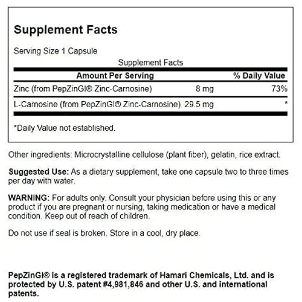 Swanson Zinc Carnosine (PepZin GI) - Natural Supplement Promoting Gastric Health & Digestive Support - Supports Microbial Balance in The Stomach - (60 Capsules) - Image 3