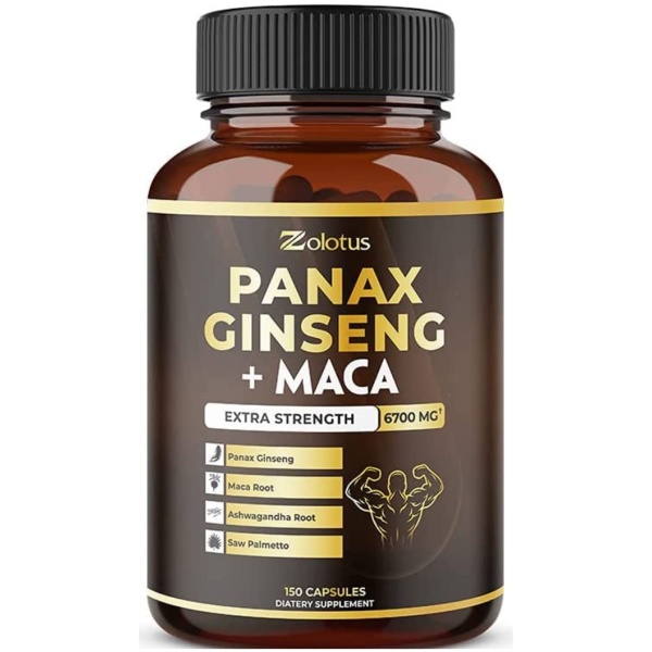 5 in 1 Panax Ginseng + Maca, 5 Months Supply, 6700 mg per Capsule with Ashwagandha, Tribulus Terrestris, Saw Palmetto, Boost Energy, Stamina, Powerful Strength, Endurance Supplement, Mood Support