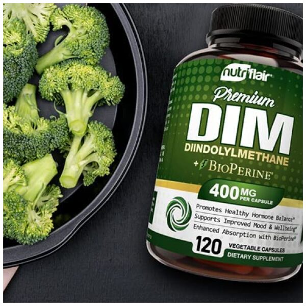 NutriFlair DIM Supplement 400mg with Bioperine, 120 Capsules - Diindolylmethane - Estrogen Metabolism Support & Hormone Balance, Menopause, PCOS, Acne and Skin Care for Men & Women - Compare to 300mg - Image 7