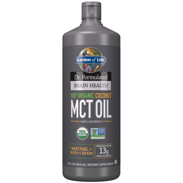 Garden of Life Dr. Formulated Brain Health 100% Organic Coconut MCT Oil 32 fl oz Unflavored, 13g MCTs, Keto & Paleo Diet Friendly Body & Brain Fuel,<br/> جاردين  اوف لايف ، زيت م س ت من جوز الهند العضوى 100%، لصحة المخ ووقود سريع للجسم والمخ ، 946 مل - Image 10