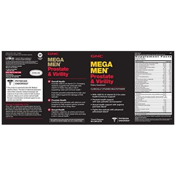 GNC Mega Men Prostate and Virility 90 Caps  ميجا مين للرجال ، لصحة البروستاتا و لزيادة الخصوبة _ 90 كبسولة - Image 7