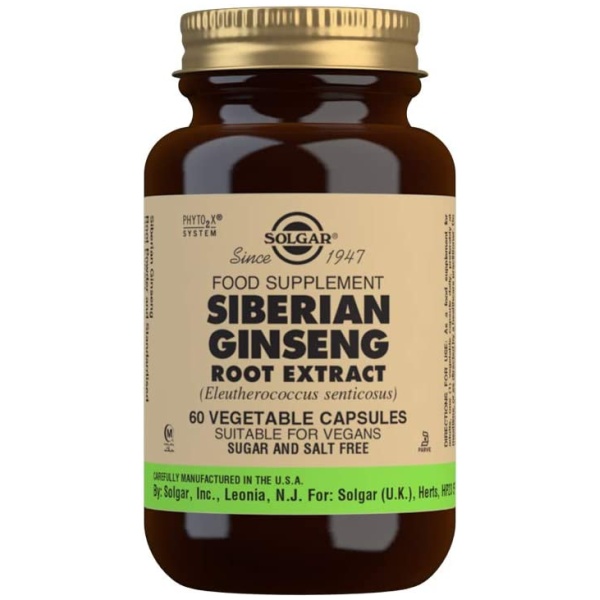 Solgar Siberian Ginseng Root Extract Vegetable Capsules - Pack of 60  سولجر ، مستخلص جذور الجينسنج السيبيرى ، 60 كبسولة نباتية