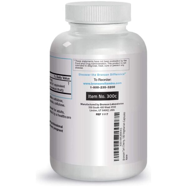 Bronson Tart Cherry Maximum Strength 7600 mg, 180 Vegetarian Capsules (90 Servings) كبسولات الكرز عالى التركيز 7600 مجم للجرعة، 180 كبسولة نباتية - Image 3