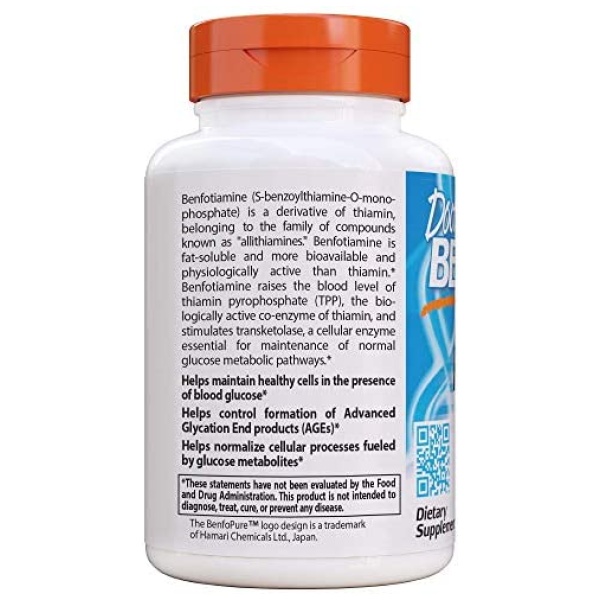 Doctor's Best Benfotiamine Helps Maintain Blood Sugar Levels, 300 mg, 60 Veggie Caps - Image 7