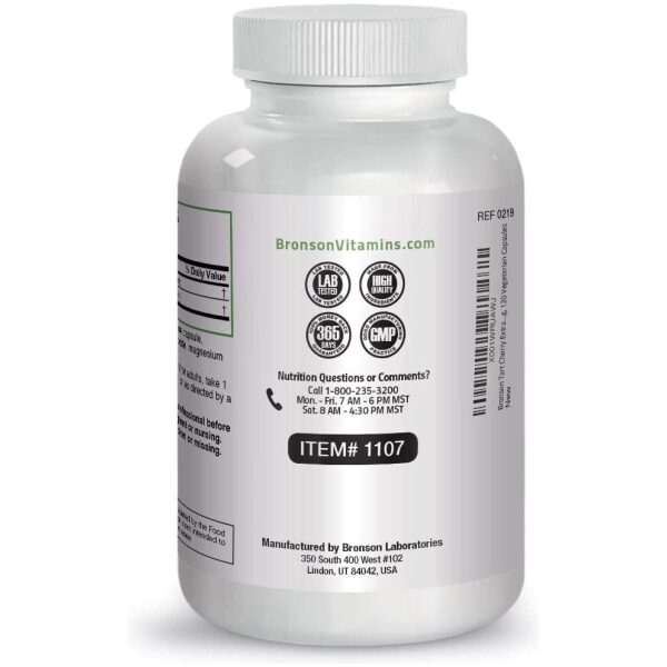 Bronson Tart Cherry Extract + Celery Seed Capsules - Powerful Uric Acid Cleanse, Joint Mobility Support & Muscle Recovery Supplement - Non GMO Formula, 120 Vegetarian Capsules  كبسولات الكرز مع بذور الكرفس، لتطهير الجسم من حمض اليوريك، ولصحة المفاصل والعضلات، 120 كبسولة نباتية - Image 8