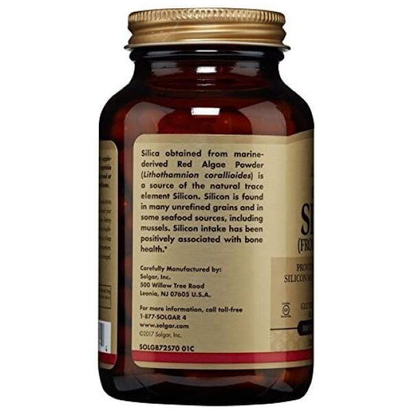 Solgar Oceanic Silica from Red Algae 25 mg, 100 Vegetable Capsules - Excellent Source of Calcium, Supports Bone Health - Non-GMO, Vegan, Gluten Free, Dairy Free, Kosher - 50 Servings سولجر سيليكون 50 مجم للجرعة من الطحالب الحمراء بالمحيط ، مصدر ممتاز للكالسيوم ، لدعم صحة العظام ، 100 كبسولة نباتية - Image 3