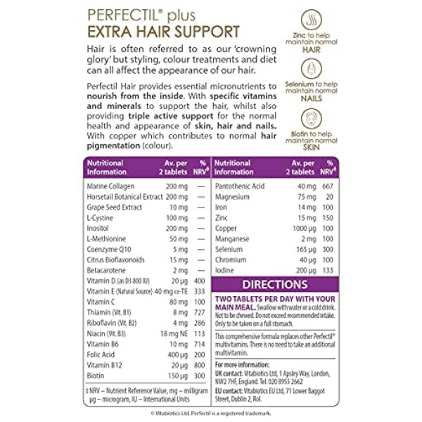Vitabiotics Perfectil Plus Hair - 60 Tablets فيتابيوتكس بيرفيكتال، لصحة وزيادة نمو الشعر ، تركيبة مثالية متخصصة للعناية بالشعر والجلد والأظافر ، 60 كبسولة - Image 6