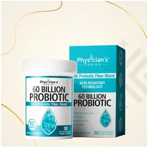 Physician's Choice Probiotics 60 Billion CFU - Probiotics for Women, Probiotics for Men and Adults, Natural, Shelf Stable Probiotic Supplement with Organic Prebiotic, Acidophilus Probiotic بروبيوتيك 60 مليار وحدة دولية للرجال والنساء بروبيوتيك عضوى وطبيعى 30 كبسولة نباتية