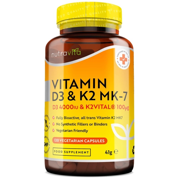 Nutravita Vitamin D3 4000 IU & Vitamin K2 100ug MK7 (K2VITAL®️) - Clinically Proven Ingredients – Max Strength - 120Capsules – Supports Normal Immune System – Cholecalciferol & Menaquinone-7 – Made in The UK