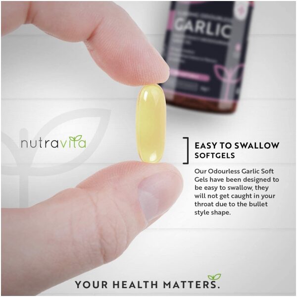Nutravita Garlic Capsules Odourless High Strength 15,000mg – 180 Soft Gel Capsules - Image 3