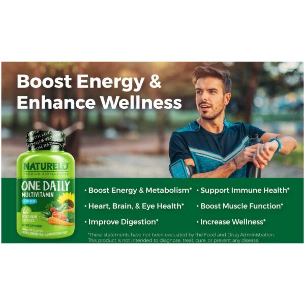 NATURELO One Daily Multivitamin for Men - with Vitamins & Minerals + Organic Whole Foods - Supplement to Boost Energy, General Health - Non-GMO - 60 Capsules | 2 Month Supply وان ديلى فيتامينات متعددة ، غذاء كامل للرجال 60 كبسولة نباتية - Image 6