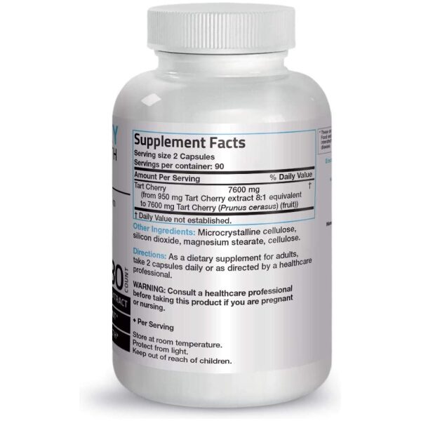 Bronson Tart Cherry Maximum Strength 7600 mg, 180 Vegetarian Capsules (90 Servings) كبسولات الكرز عالى التركيز 7600 مجم للجرعة، 180 كبسولة نباتية - Image 2