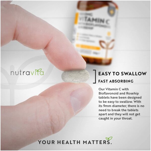 Nutravita Vitamin C 1000mg with Bioflavonoids and Rosehip - 180 Vegan Tablets نيوترافيتا ، فيتامين ج 1000 مجم ، مع البيوفلافونويد و ورد المسك ، 180 حباية نباتية - Image 4
