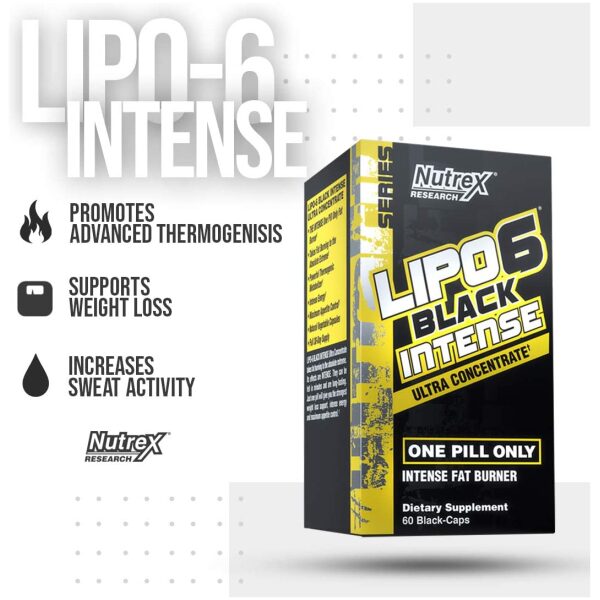 Nutrex Research Lipo-6 Black Intense Ultra Concentrate | Intense Thermogenic Fat Burner  نيوتريكس ريسيرش ، ليبو 6 الأسود ، الأعلى تركيز ، لإنقاص الوزن بفاعلية ، بدون آثار جانبيه ، لحرق الدهون وزيادة إنتاج الطاقة - Image 3