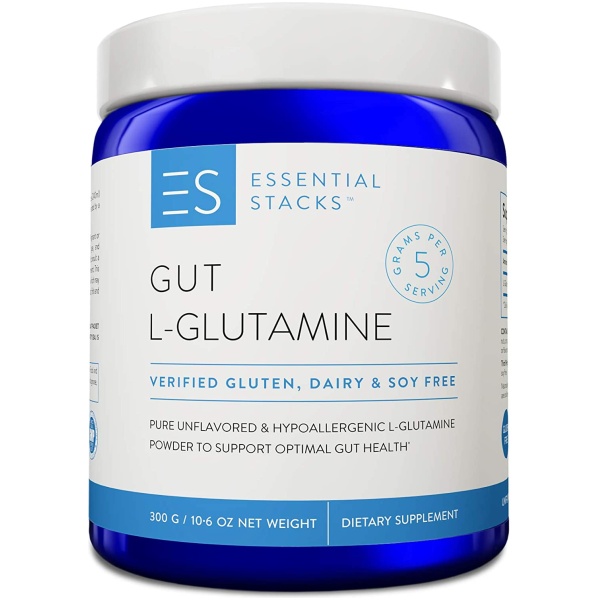 Essential Stacks Gut L-Glutamine Powder – Gluten, Dairy, Soy Free, Vegan, Non-GMO & Hypoallergenic with 3rd Party Verified Allergen Testing - Pure Unflavored L Glutamine for Optimal Gut Health مسحوق ل _جلوتامين ، لصحة الأمعاء، 300 جم