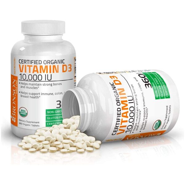 BRONSON Vitamin D3 10000 IU (360 Tablets) for Immune Support, Healthy Muscle Function & Bone Health, High Potency Organic Vitamin D Supplement  فيتامين د3 ، 10000 وحدة دولية ، لتحسين صحة المناعة ولصحة وظائف العضلات والعظام ، 360 حباية - Image 3