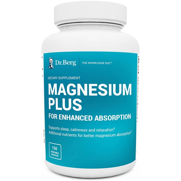 Dr. Berg's Magnesium Plus Magnesium Glycinate Supplement for Stress, Calm, Relaxation & Sleep Support - Muscle, Cardiovascular Bone Health & Cramp Defense w/ Vitamin D & B6 -150 Vegetarian Capsules