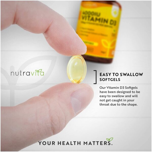 Nutravita Vitamin D 4000 IU - Maximum Strength - 400 Easy to Swallow Softgels - Over A Year's Supply - High Strength VIT D3 - Manufactured in The UK by Nutravita فيتامين د3 عالى التركيز 4000 وحدة دولية ، 400 كبسولة سوفت جل ، سهل البلع ، يكفى أكثر من عام ، لصحة الجهاز المناعى والعظام والعضلات - Image 7
