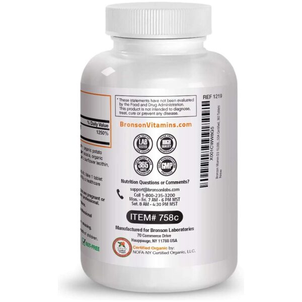 BRONSON Vitamin D3 10000 IU (360 Tablets) for Immune Support, Healthy Muscle Function & Bone Health, High Potency Organic Vitamin D Supplement  فيتامين د3 ، 10000 وحدة دولية ، لتحسين صحة المناعة ولصحة وظائف العضلات والعظام ، 360 حباية - Image 2