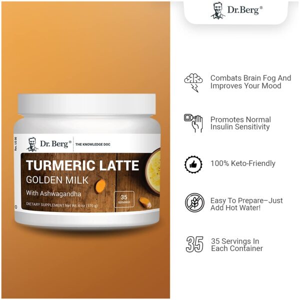 Dr. Berg's Turmeric Latte (35 Servings) - Golden Milk with Ashwagandha Brain, Energy, Focus, and Stress Support - Golden Milk Powder Super Blend of Organic Spices and Herbs - Keto Friendly 6 oz. - Image 7