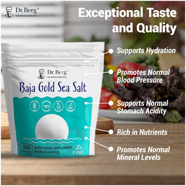 Dr. Berg's Baja Gold Sea Salt Organic - Natures Fine Sea Salt Support For Hydration, and Normal Stomach Acidity - Sea Salt Fine Ground For Cooking and Seasoning - No Microplastics Low Sodium - 16 oz - Image 3