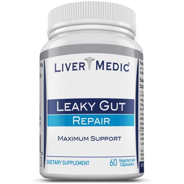 Liver Medic Leaky Gut Supports Relief of Heartburn. Bloating, Gas, Constipation, SIBO. Contains L-Glutamine, Slippery Elm, Zinc, NAG كبسولات إصلاح الأمعاء متسربه ، لعلاج حرقان المعدة والإنتفاخ والغازات والإمساك والإسهال ،60 كبسولة - Image 3